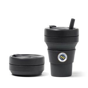 Black silicone collapsible reusable travel cup