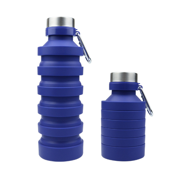 Dark blue collapsible silicone reusable water bottle