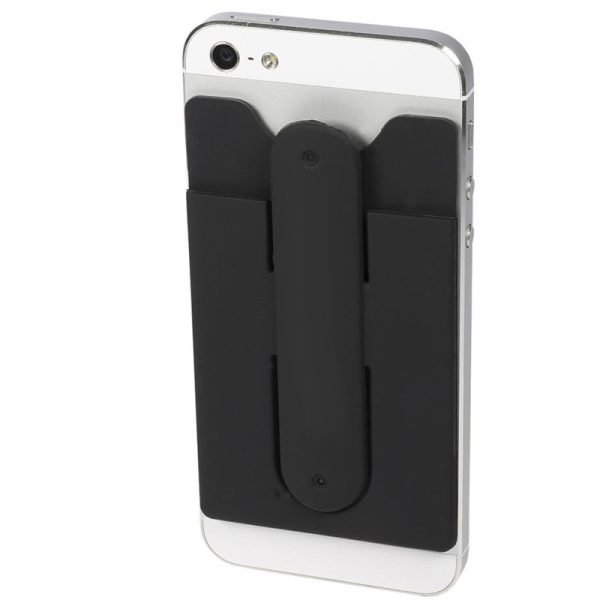 black snap card silicone phone wallet and stand