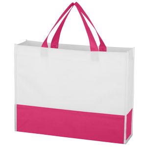 fuschia and white non woven shopping tote with gusset