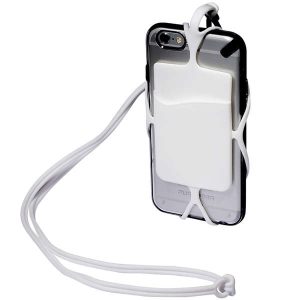 white strappy silicone phone wallet and lanyard